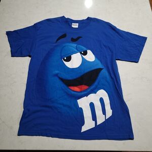 2011 M&M's AUTHENTIC BRANDED BLUE M&M CHOCOLATE CANDY TEE T SHIRT Mens Large EUC